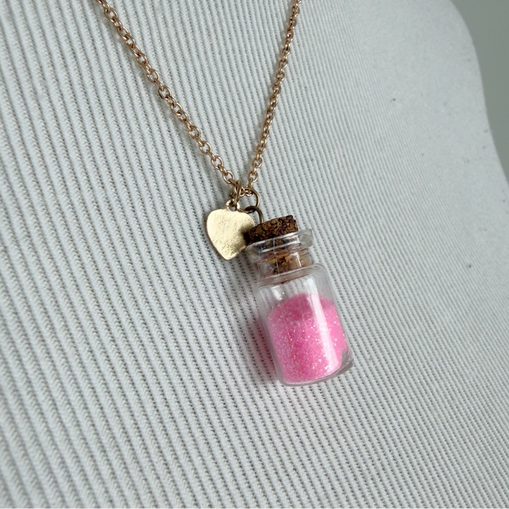 Pink Fairy Dust Heart Charm Necklace Gold Tone Womens Girls Cute Gift - Picture 3 of 6